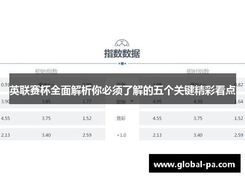 英联赛杯全面解析你必须了解的五个关键精彩看点