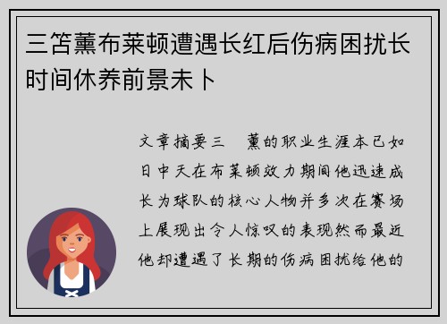 三笘薰布莱顿遭遇长红后伤病困扰长时间休养前景未卜